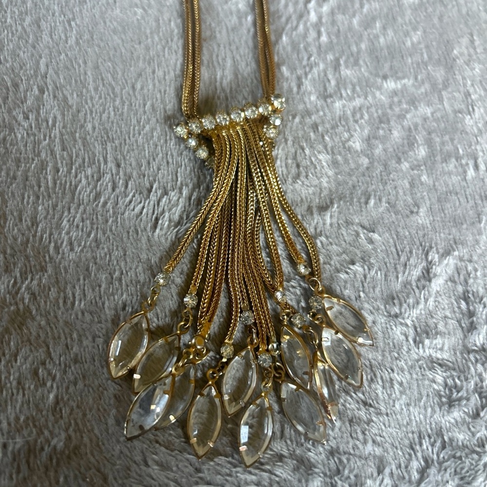 Vintage Fringe Faux Crystal & Gold Women’s Necklace